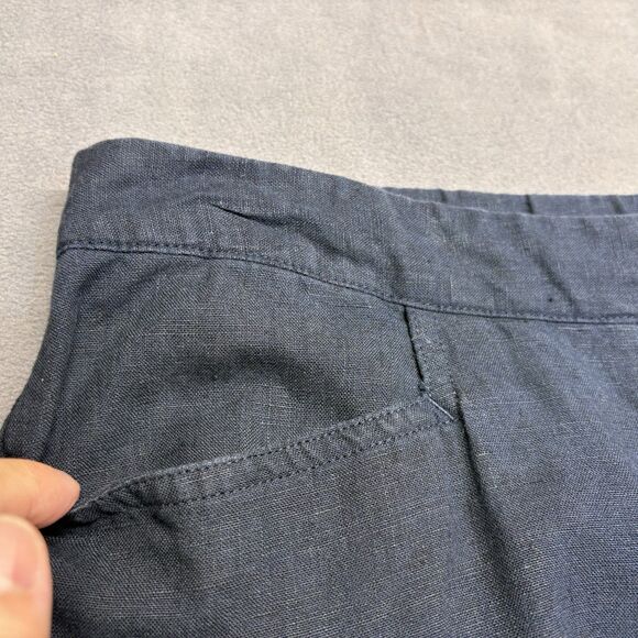 J Jill 100% Linen Pants Size Medium Wide Leg Crop Navy Blue Coastal Lagenlook - Picture 3 of 9